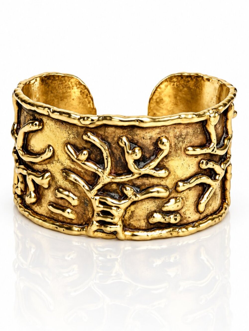 Vintage LUCIANO Mexico Brutalist Brass Cuff Bracelet Mid Century Modernist